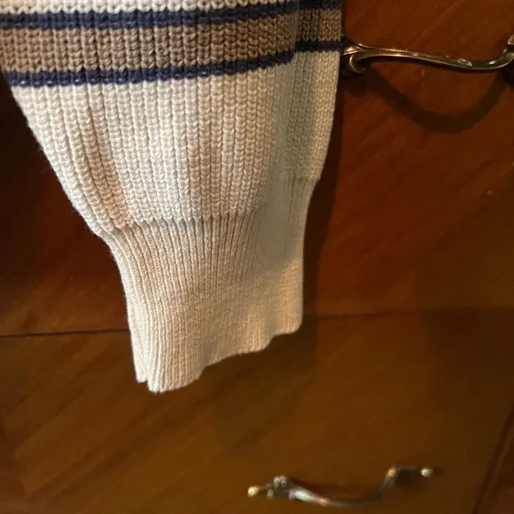 L.L. Bean Men's Cream and Black Striped Crewneck Sweater 100% cotton preppy M - Picture 5 of 9